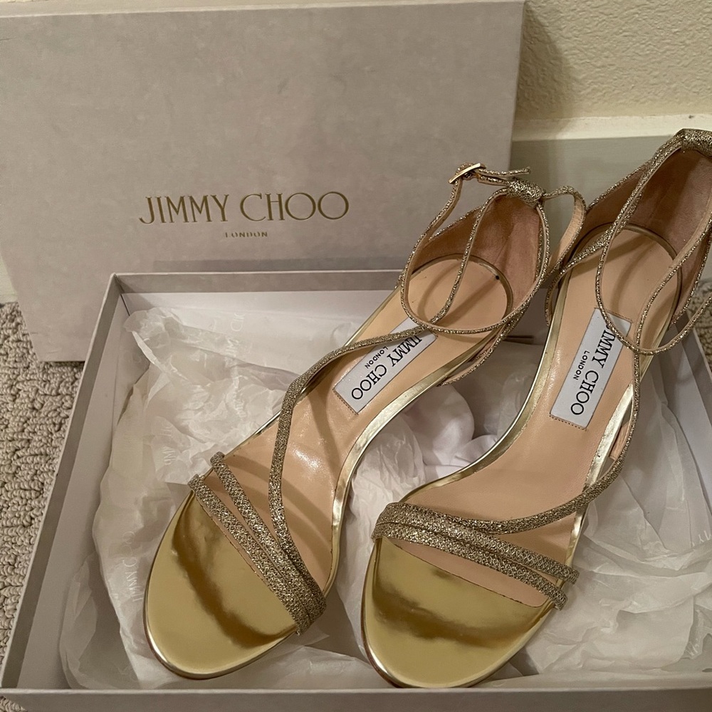 Brand New 100% Authentic Jimmy Choo Valdez Strappy Heel (Gold) Size 40.